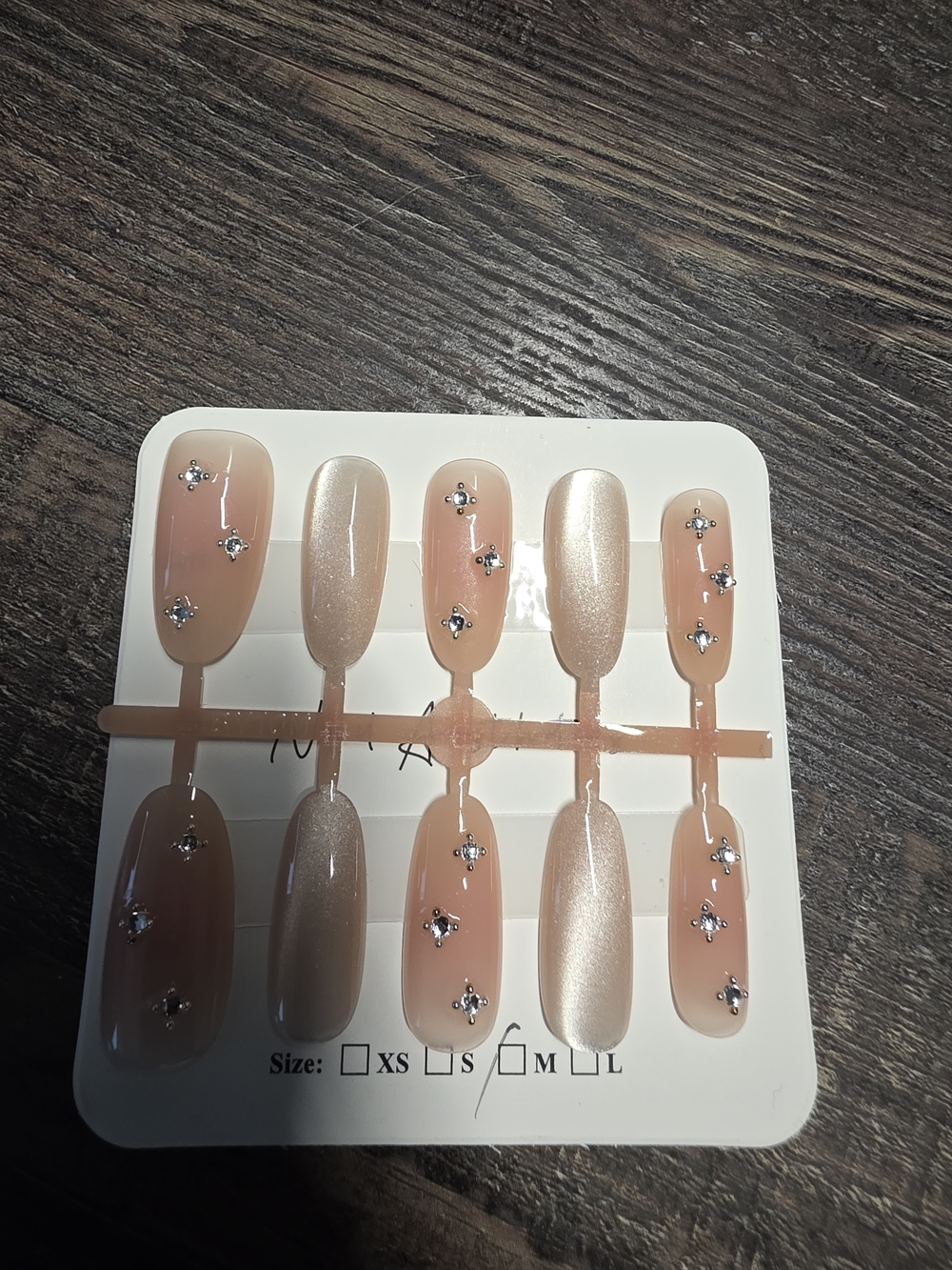 Nude Pearl Rhinestone Press-On Nail Set - Women Accessories